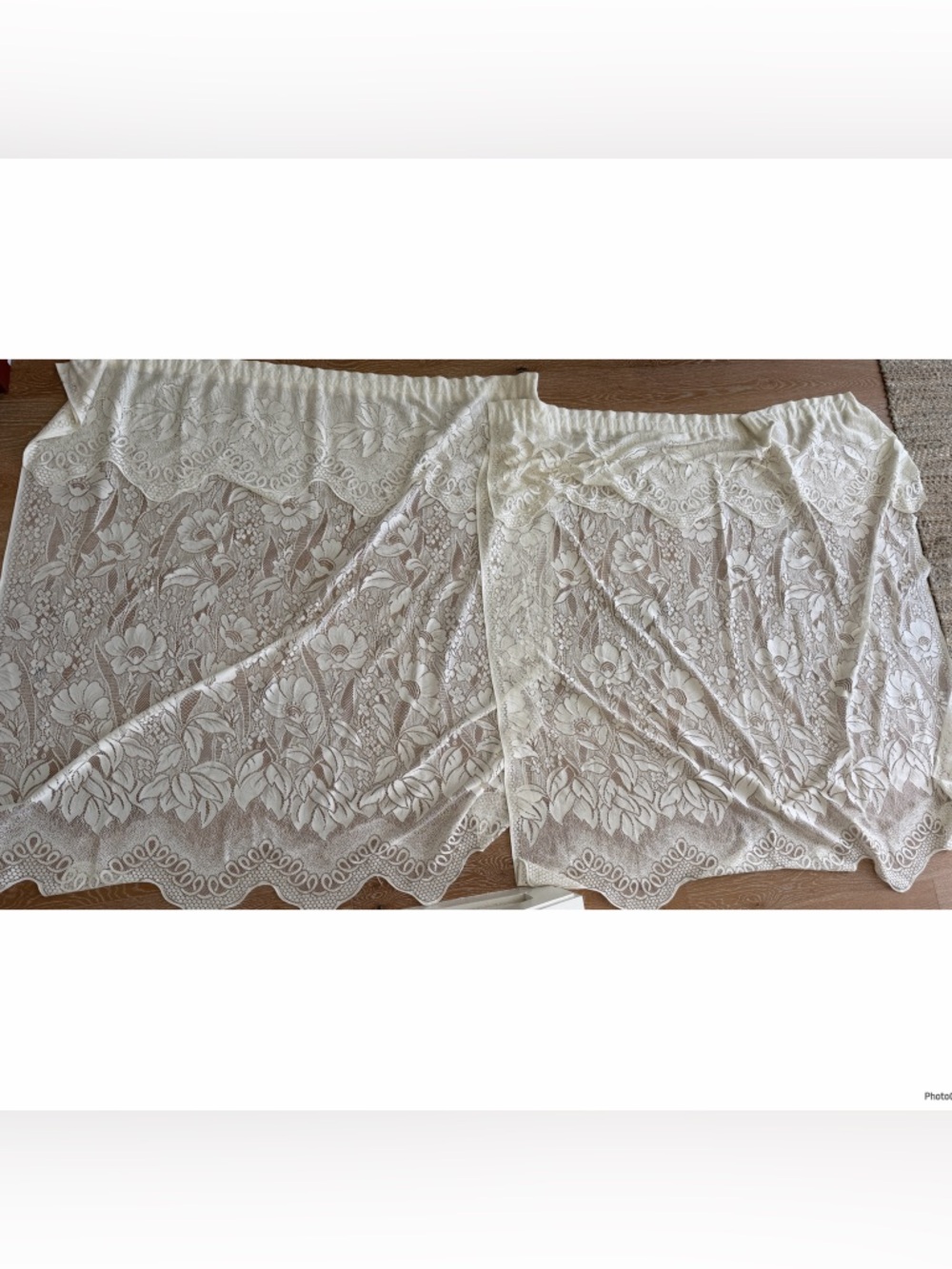 Scalloped Ivory Guipure Lace Curtain Cottagecore Romantic Vintage Curtain 2 Pcs